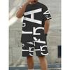 Men's New Summer Fashionable Breathable Round Neck Top Paired with Letter Pattern Drawstring Shorts Casual Sweat Wicking Set
