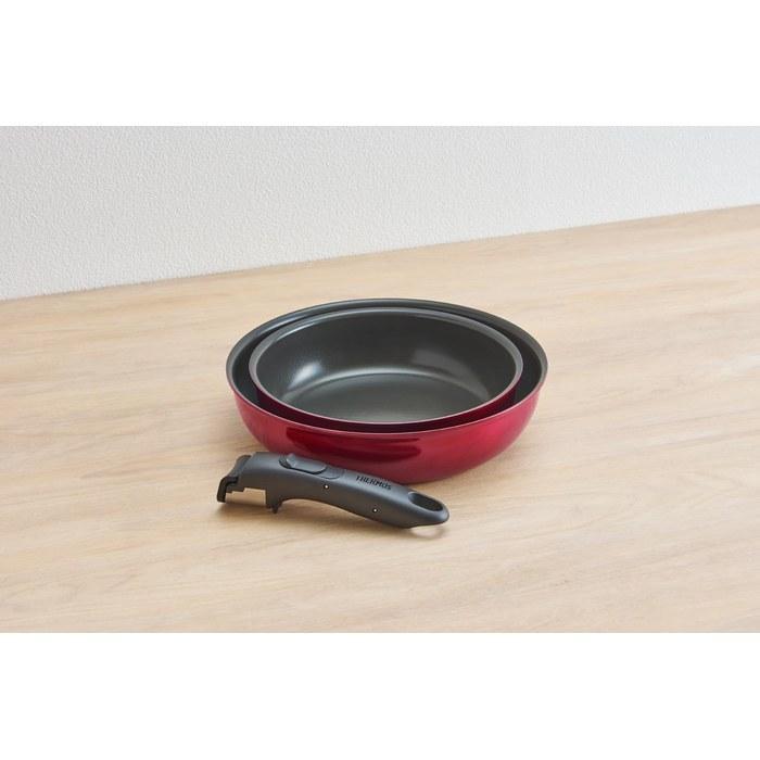 Thermos Durable Series 3-Piece Detachable Handle Fry Pan Set DA, Deep Red (IH & Gas Compatible) KSD-3A DR