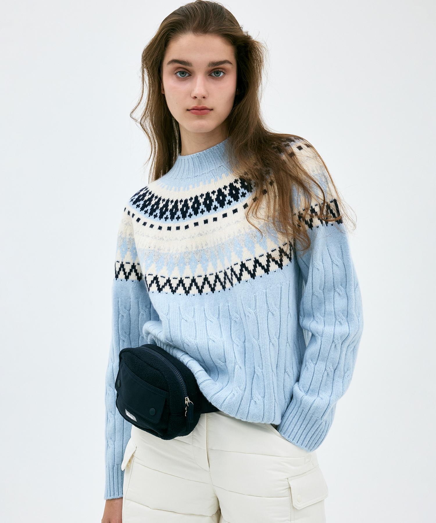 Clove [24Fw Clove] Fair Isle Sweater (Sky Blue) Sky Blue/Free