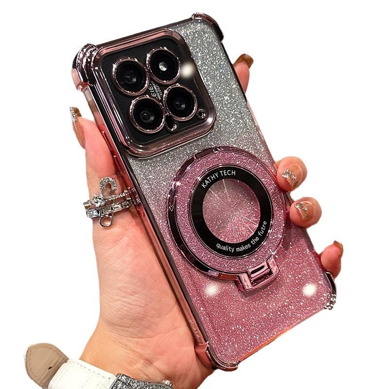 Applicable to Xiaomi Mi 17 mobile phone case airbag four corners anti-drop electroplating glitter magnetic suction bracket Redmi K90PROMAX soft