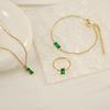 High-End Emerald Titanium Steel Necklace Set: Women's Three-Piece European & American Fashion with Earrings & Bracelet