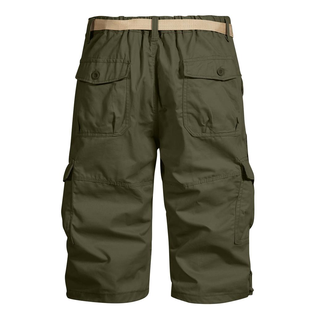 Men's Outdoor Cargo Shorts Below Knee Length Multiple Pockets Adjustable Waistband Relaxed Fit Durable Fabric