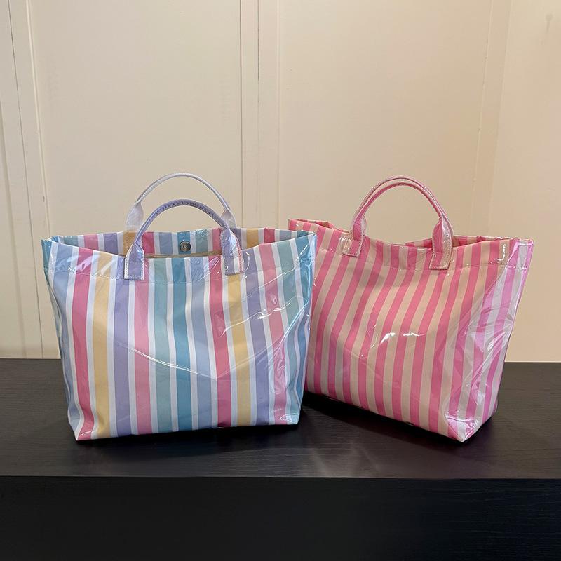 Efficient Striped Tote Bag Large Capacity Shoulder Handbag for Travel Needs