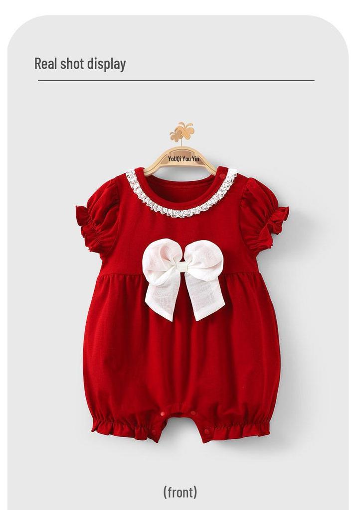 Youqi Baby Girl Red Romper - 26/100 Days or First Birthday Outfit