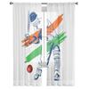 Abstract Cricket Player Hi The Ball Design By Brush Stroke Vector Tulle Sheer Curtains for Living Room Voile Organza Curtain