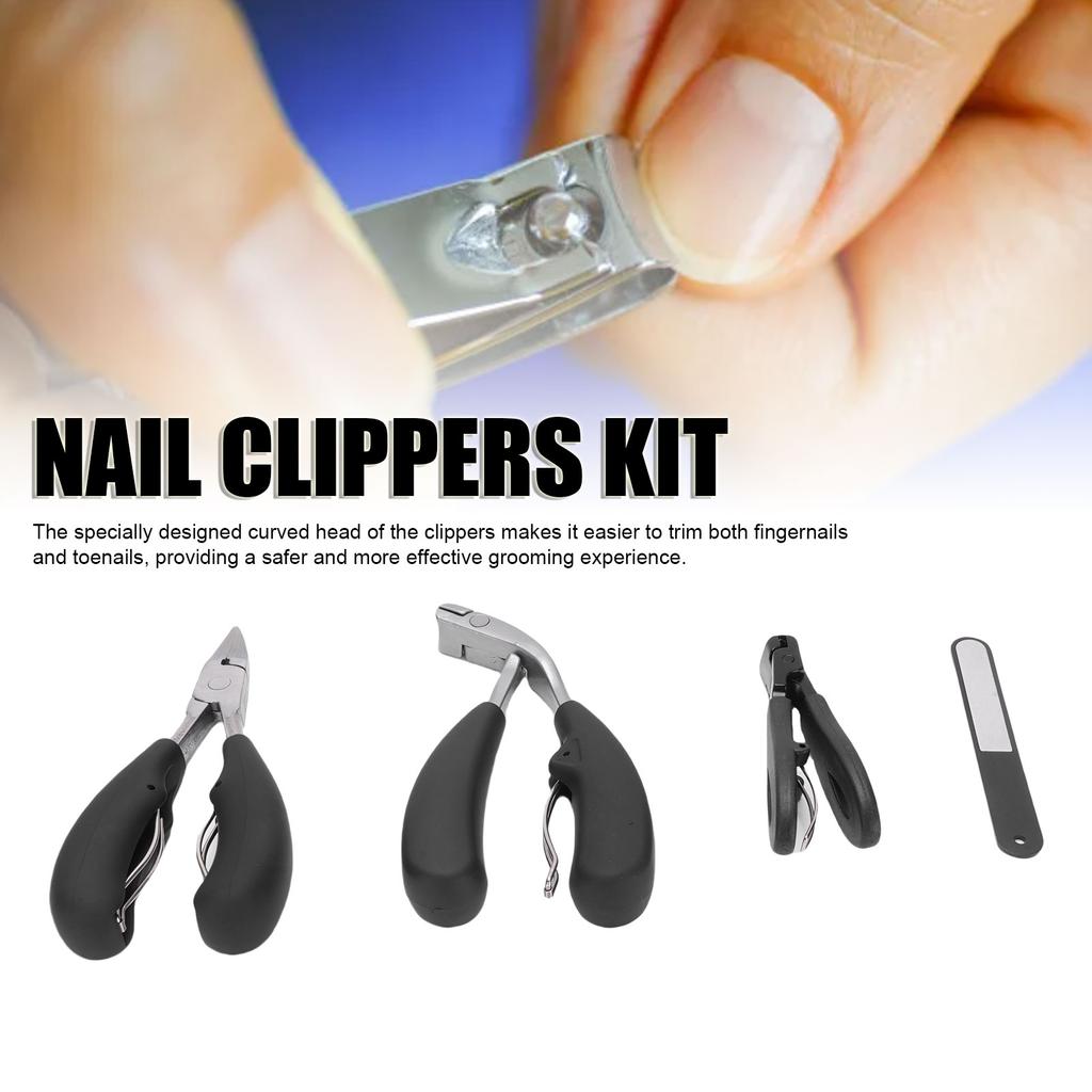4 Pcs Nail Clippers Kit Long Handle Wide Opening Nail Clippers Set with Cuticle Nipper File Stainless Steel