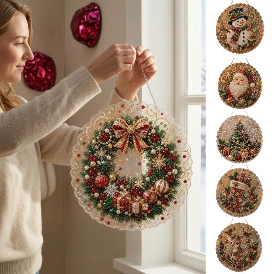 Decorative Christmas Tree Baubles Faux Pearl Art Kit, DIY Rhinestone Gem Painting Craft, Santa Festive Home Decor Items Stocking Elk Pattern