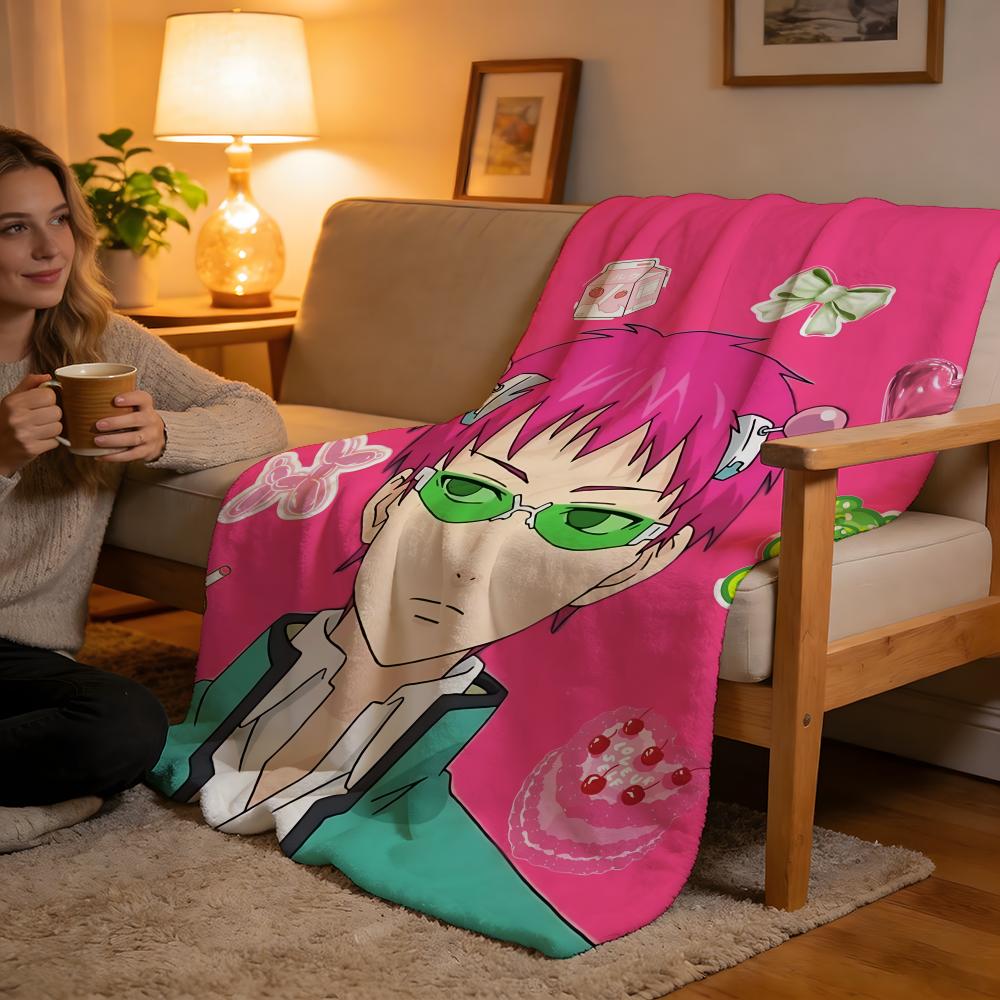 Throw High-Density Short Plush Blanket For Sofa Nap Air-Conditioned Room Soft Skin-Friendly The Disastrous Life Of Saiki K Anime