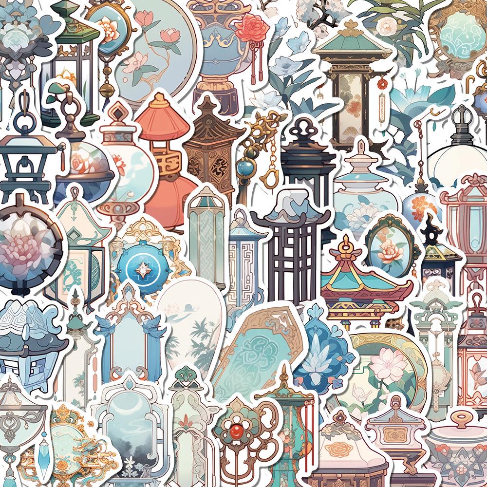 50 Pieces of Ancient-style Small Item Sticker Books, Chinese-style Lantern Phone Case Stickers