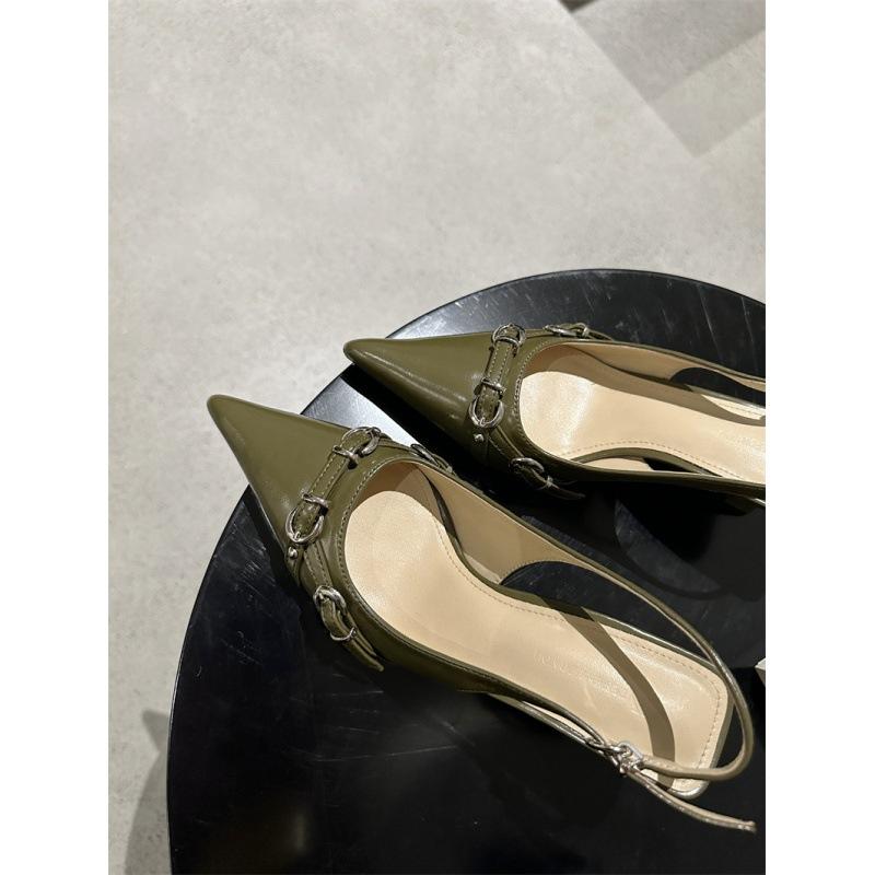 

Задние пустые туфли-лодочки женские с маленькой пряжкой на ремешке, остроносые, на тонком каблуке, сандалии на изогнутом каблуке, туфли на высоком каблуке 39 зелёный