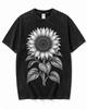 Acid Wash Black Sunflower Tee Vintage Botanical Graphic Shirt