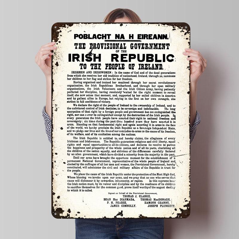 Irish Proclamation Ireland Printed Posters Customizable Wall Art Retro Vintage Metal Tin Signs for Home Room Gamer Decoration 20X30CM