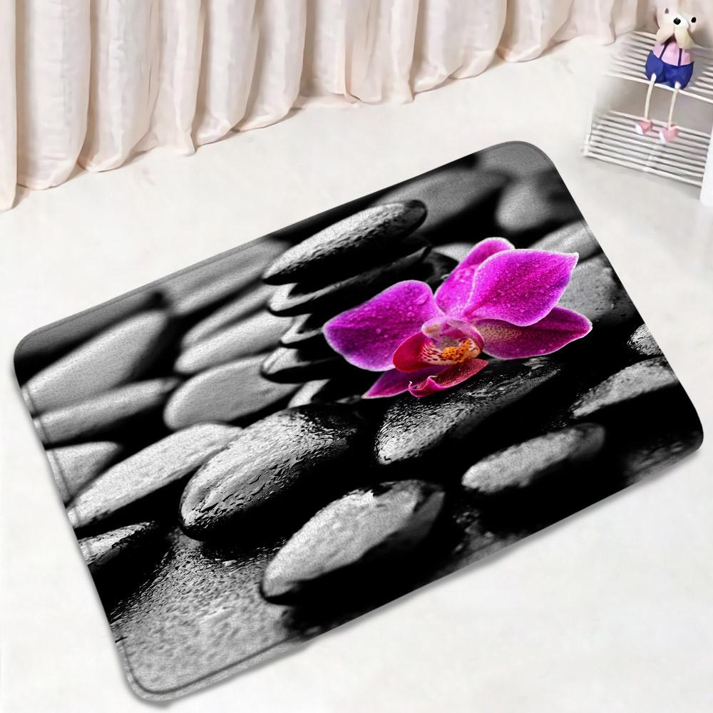 Zen Black Stones Bath Mat Green Bamboo Buddha Candle Spa Bathroom Decorations Bathtub Rug Bedroom Living Room Home Carpet