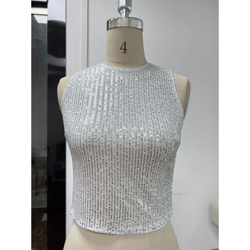Women Fashion Sequins Slim Fit Sleeveless Cropped Casual Tank Top