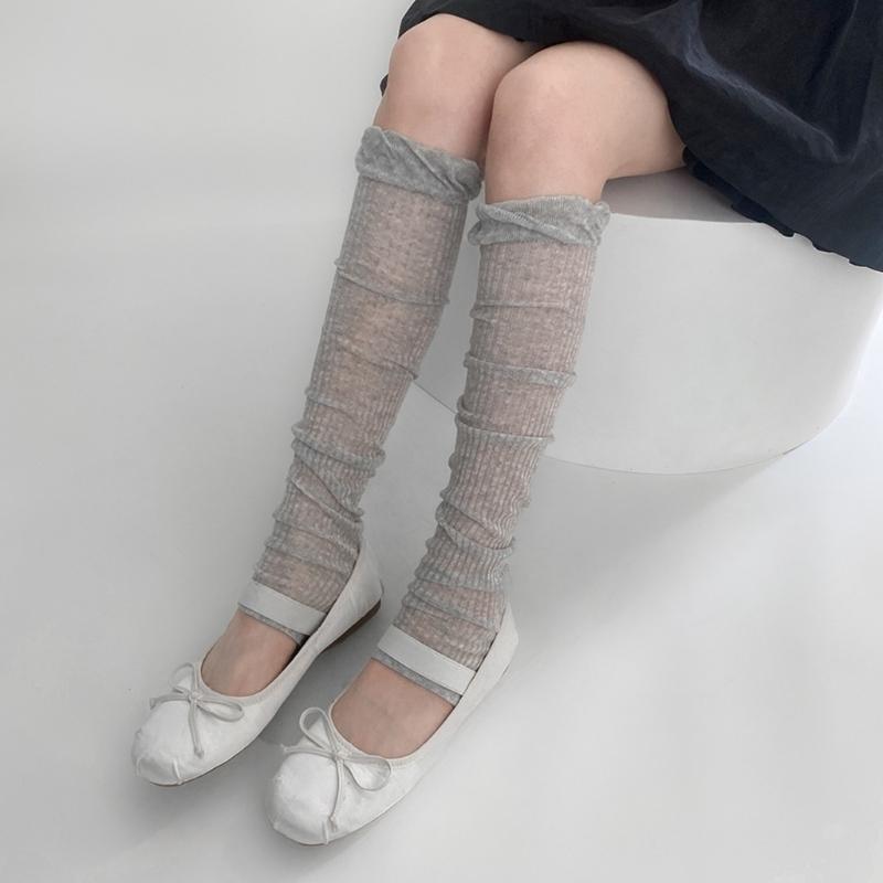 Womens Y2k Solid Color Leg Warmers See Through Lace Mesh Leg Warmer Gothic Cute Socks Calf Socks Thin Socks