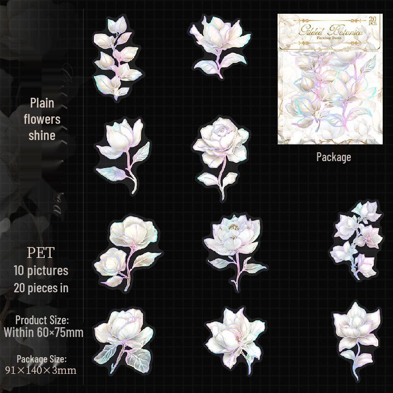 Prosperous Flowers Tomato Sauce Girl Gilded Series: Creative DIY Planner Silver Stamping PET Stickers (6 Types) - Flower Theme
