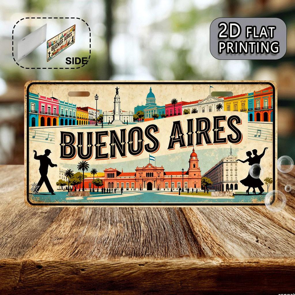 D Flat pc Buenos Aires Argentina Vintage Metal Sign Retro Tango Dance Spanish Text License Plate Wall Art