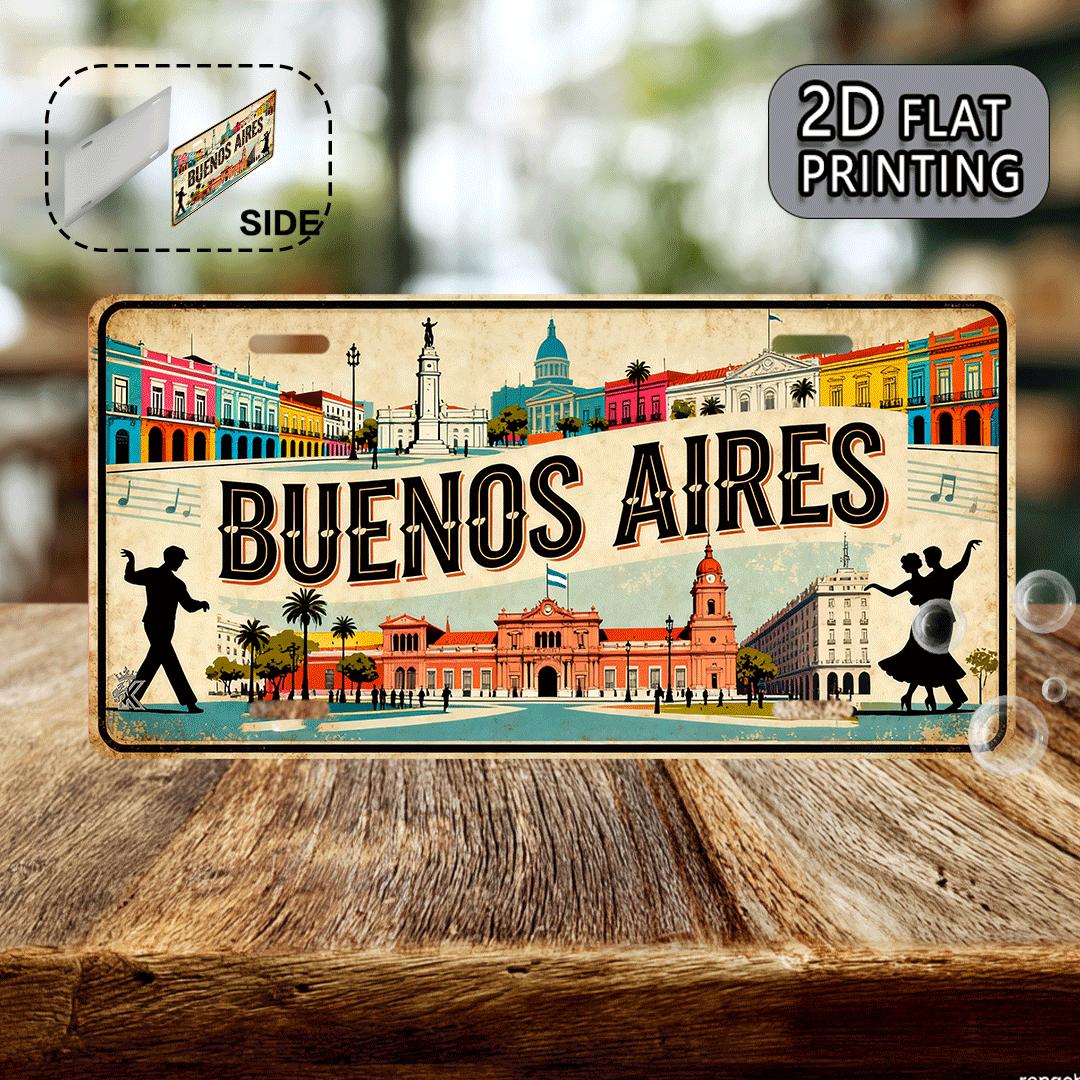 D Flat pc Buenos Aires Argentina Vintage Metal Sign Retro Tango Dance Spanish Text License Plate Wall Art 15x30cm(5.9x7.8inch)