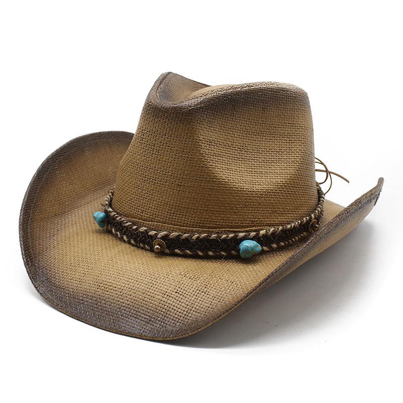 Painted Large Brim Straw Hat Handmade Western Cowboy Hat Summer Sunscreen Visor Hat Rolled Brim Beach Hat