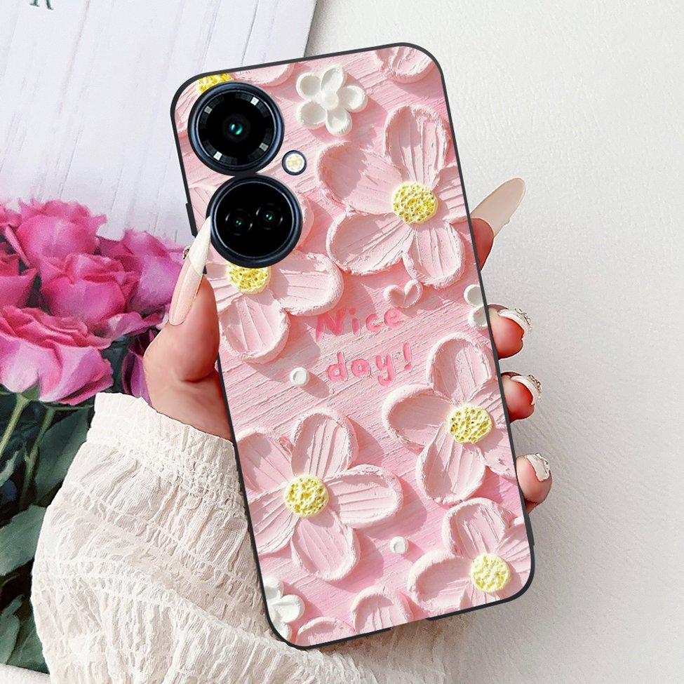 

For Tecno Camon 19Pro 5G CI7n Back Cover For Tecno Camon 19 Pro 5G Case Silicone Cute Cat Luxury Flowers Shockproof Bumper Funda Camon 19 Pro 5G