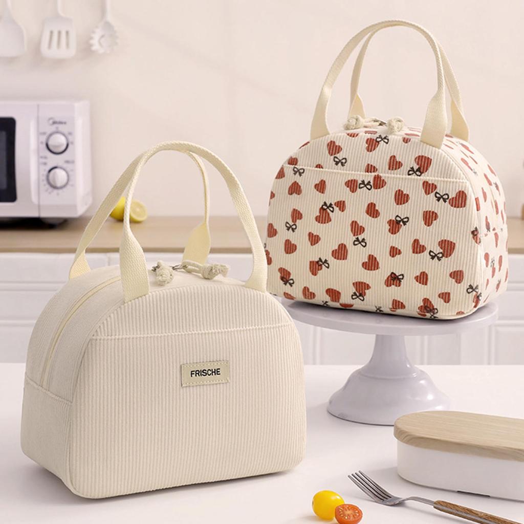 Portable Insulated Lunch Bag with Corduroy Material and Lovely Floral Printing Suitable for Kids Child School Snacks