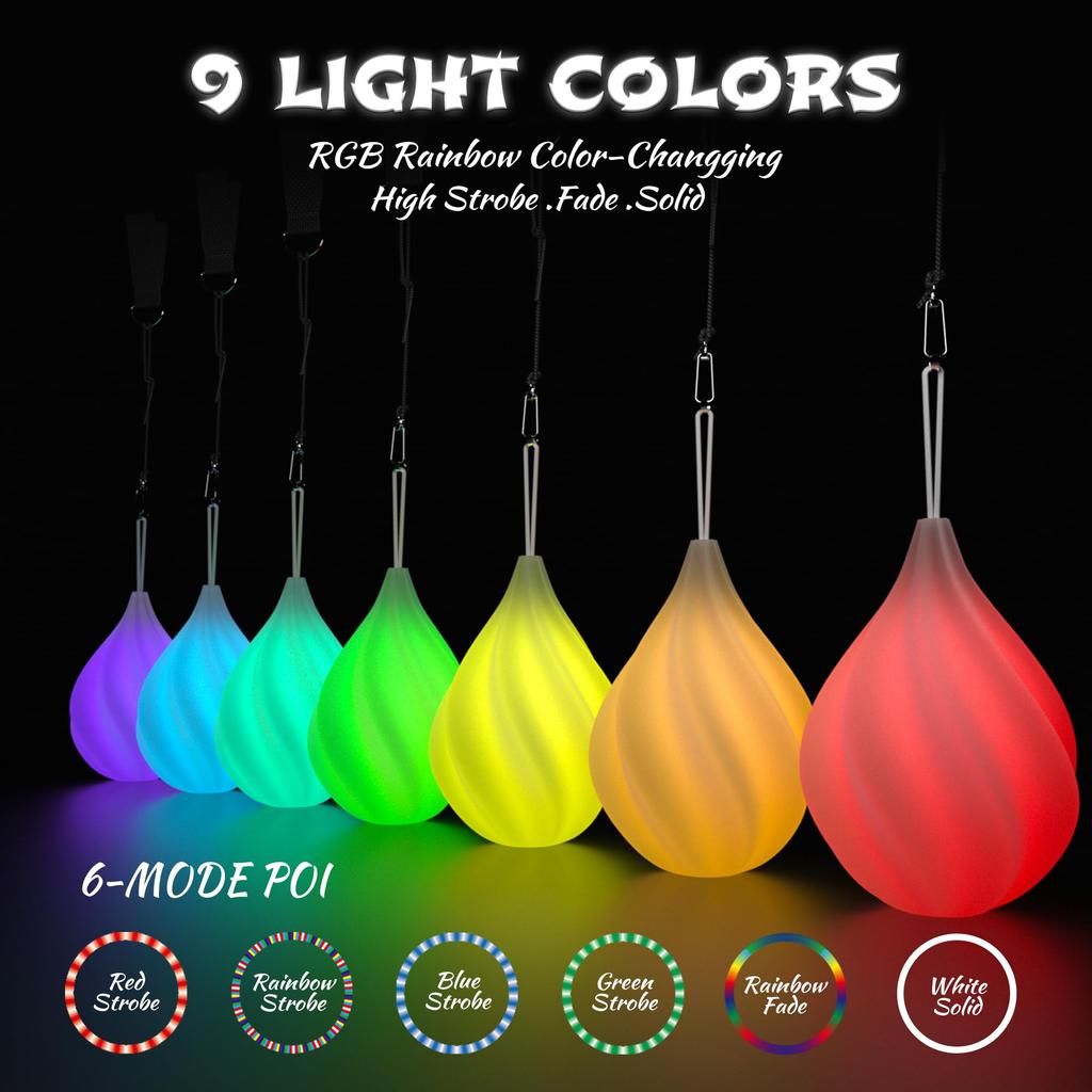 POITOI LED Poi Balls, Glow Balls, Soft Glow Poi Balls for Beginners and Pros, Rainbow Fade, High Strobe, Spinning LED Glow Toys, Light Up Balls, 1
