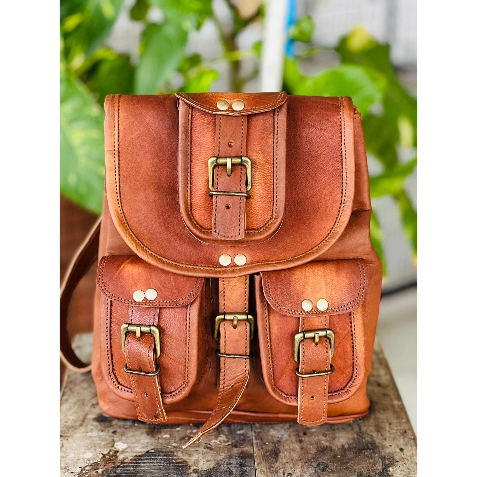 

Новый рюкзак из козьей кожи, кожаный рюкзак в винтажном стиле 11 x 8 x 6 in