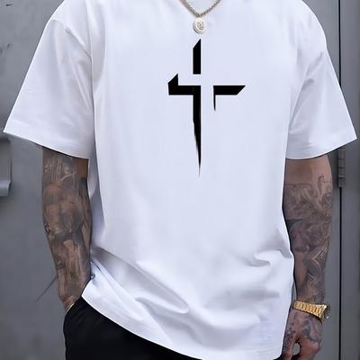Summer Men's 100_ Cotton Casual Sports Loose Large Size Letter Pattern Printed Comfortable Round Neck Short Sleeve T-shirt Top
