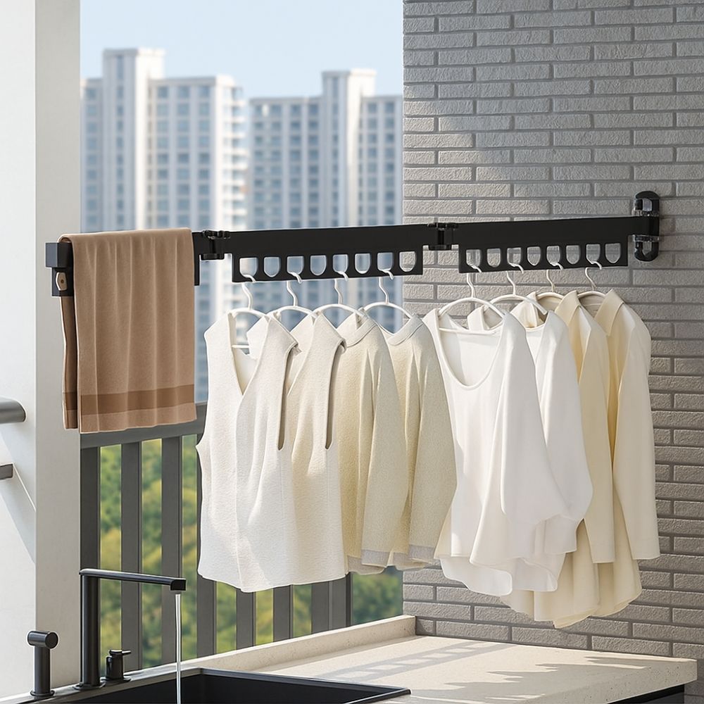 Rust-proof Wall Mount Clothes Hanger Stainless Steel Retractable Clothes Rack  Outdoor