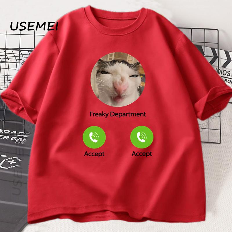 Freaky DepartUnisext Funny Cat Meme T Shirt Cotton Short Sleeve Unisexs Tshirt Harajuku Summer Streetwear Unisexs Clothes Loose Tees S