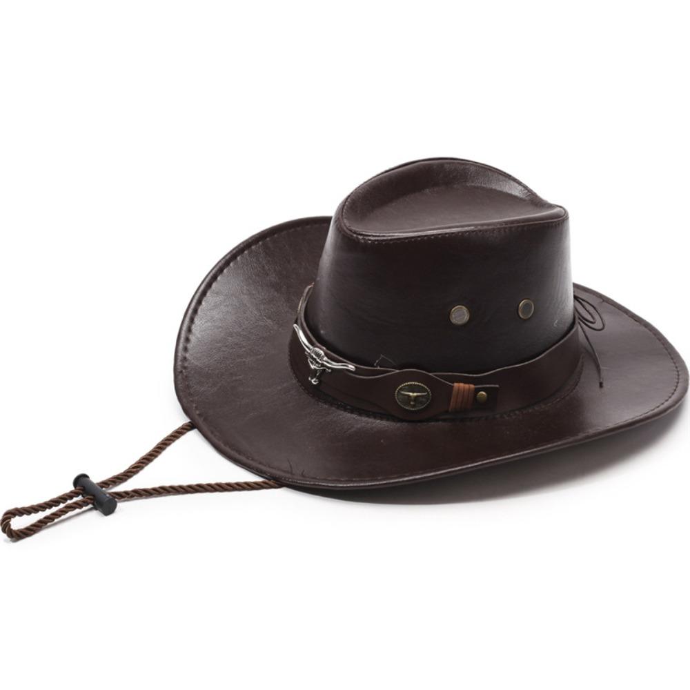 Solid Color Western Cowboy Hats Faux Leather Jazz Cap Casual Cowgirl Cap  Unisex