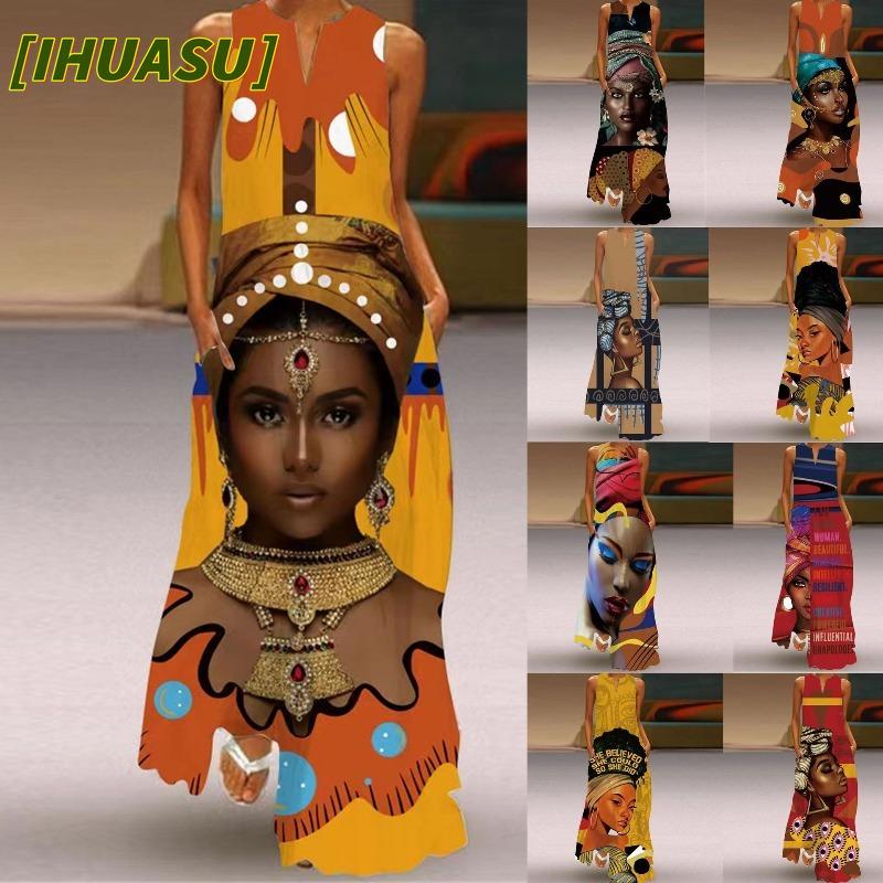 IHUASU Vestidos Casuais da Moda de Verão e Primavera Sem Mangas com Decote em V