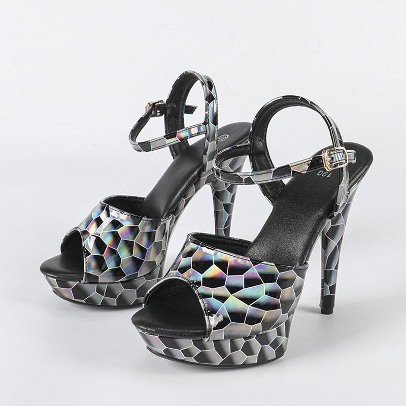 Summer 13CM Stiletto Sandals Female Cozy Patent Leather Peep Toe Buckle Strap Platform High Heels Women Party Dress Shoes