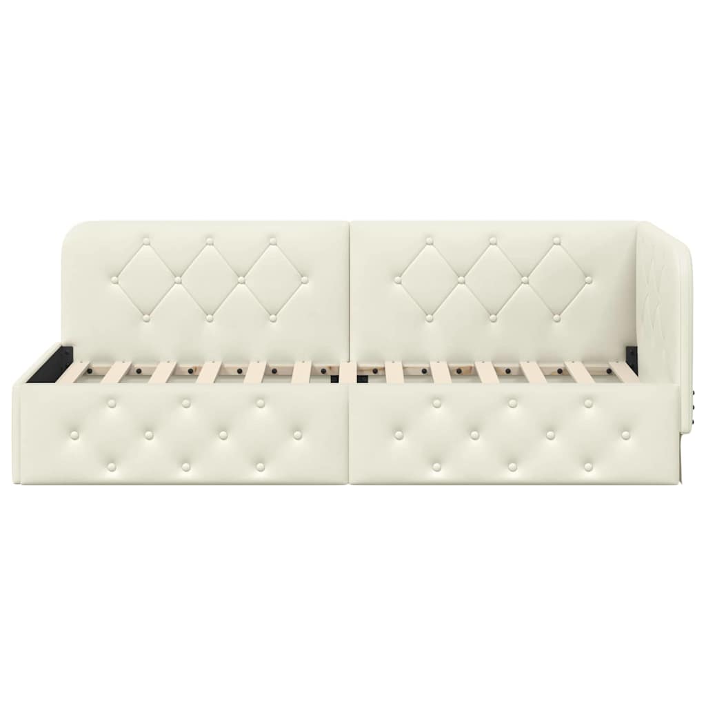 L Shaped Corner Bed Frame Cream 80 X 200 Cm Velvet