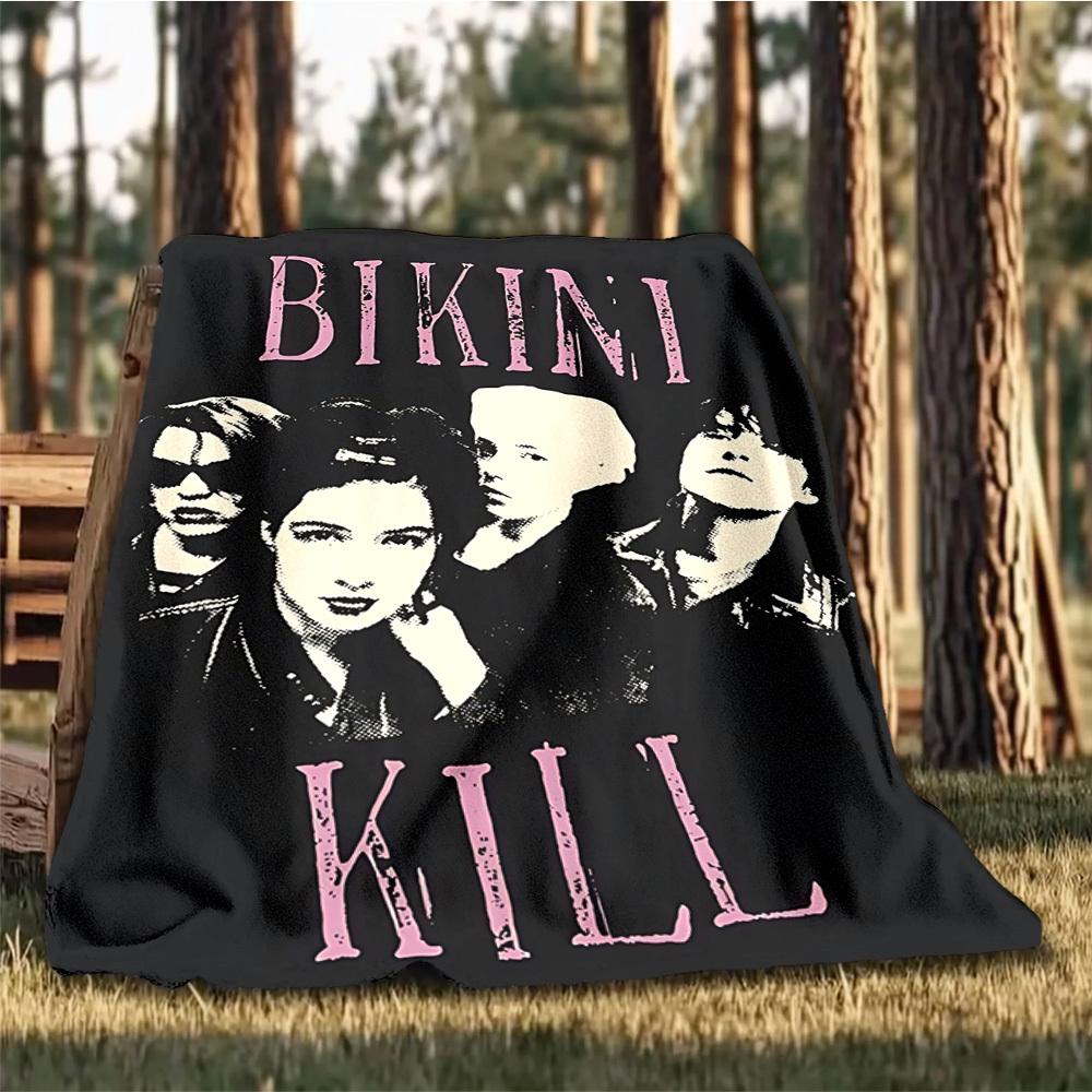 1pc Bikini Kill Band Outdoor Flannel Blanket, Cozy & Warm Soft Te Playful Design, Napping Camping,