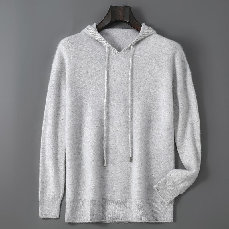 Men's Pure Wool Hoodie - Soft, Comfortable, Long Sleeve Knitwear for Autumn & Winter.