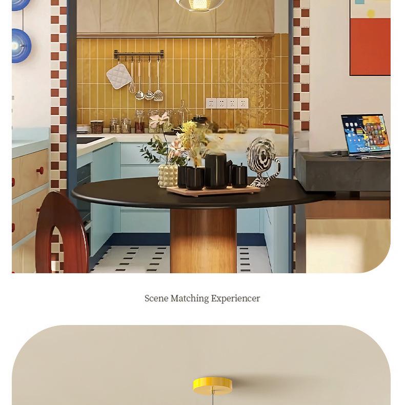 Dopamine Dining Table Set with Swing Arm Pendant Light and Eye-Protecting Ceiling Light for Kids