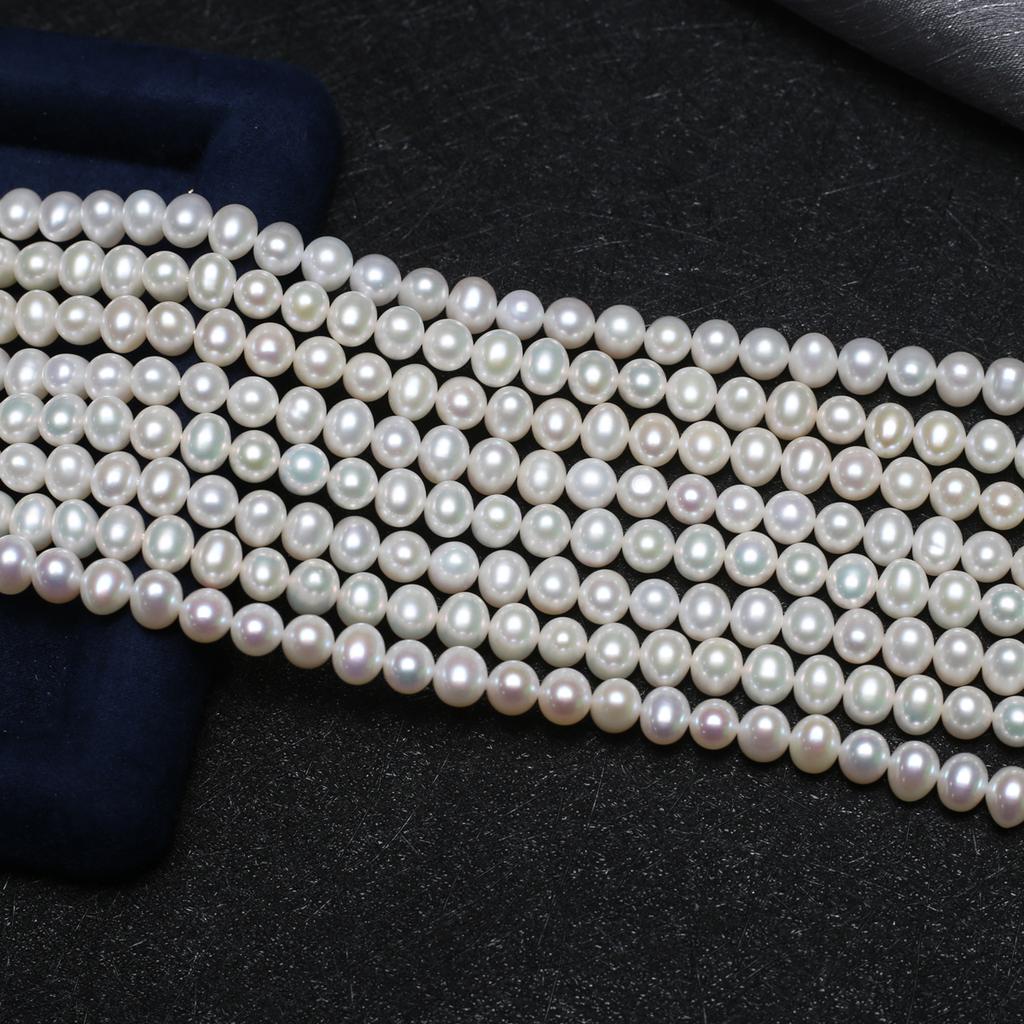 1String, White Natural Freshwater Pearls, Handmade Near Round Pearl Beads for Jewelry Making DIY Necklaces, Bracelets Crafts, Beads 7-8mm, Length 36cm