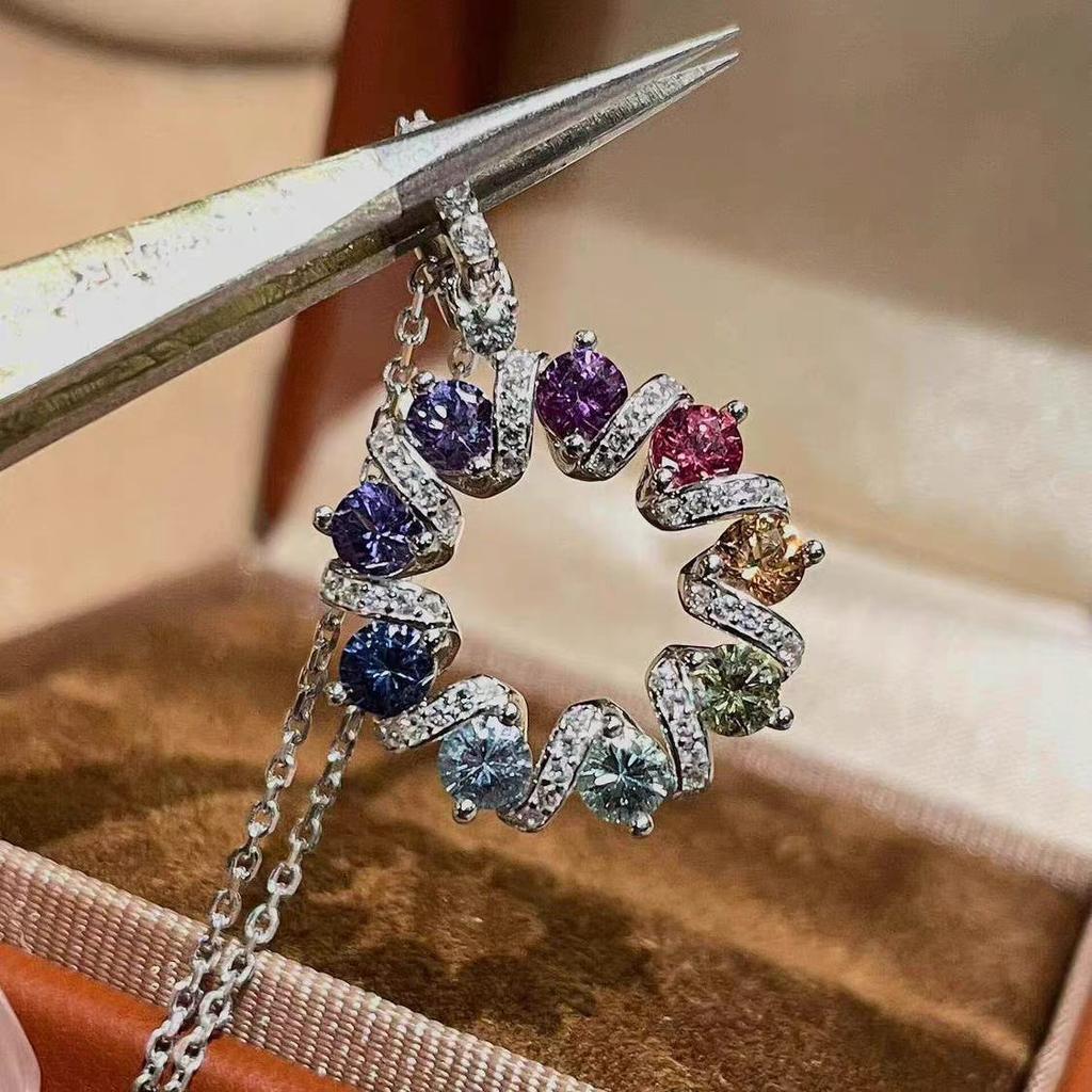 "Rainbow Prologue" Full Diamond Rainbow Donut Necklace Fashion Light Luxury Niche Design Rainbow Clavicle Chain