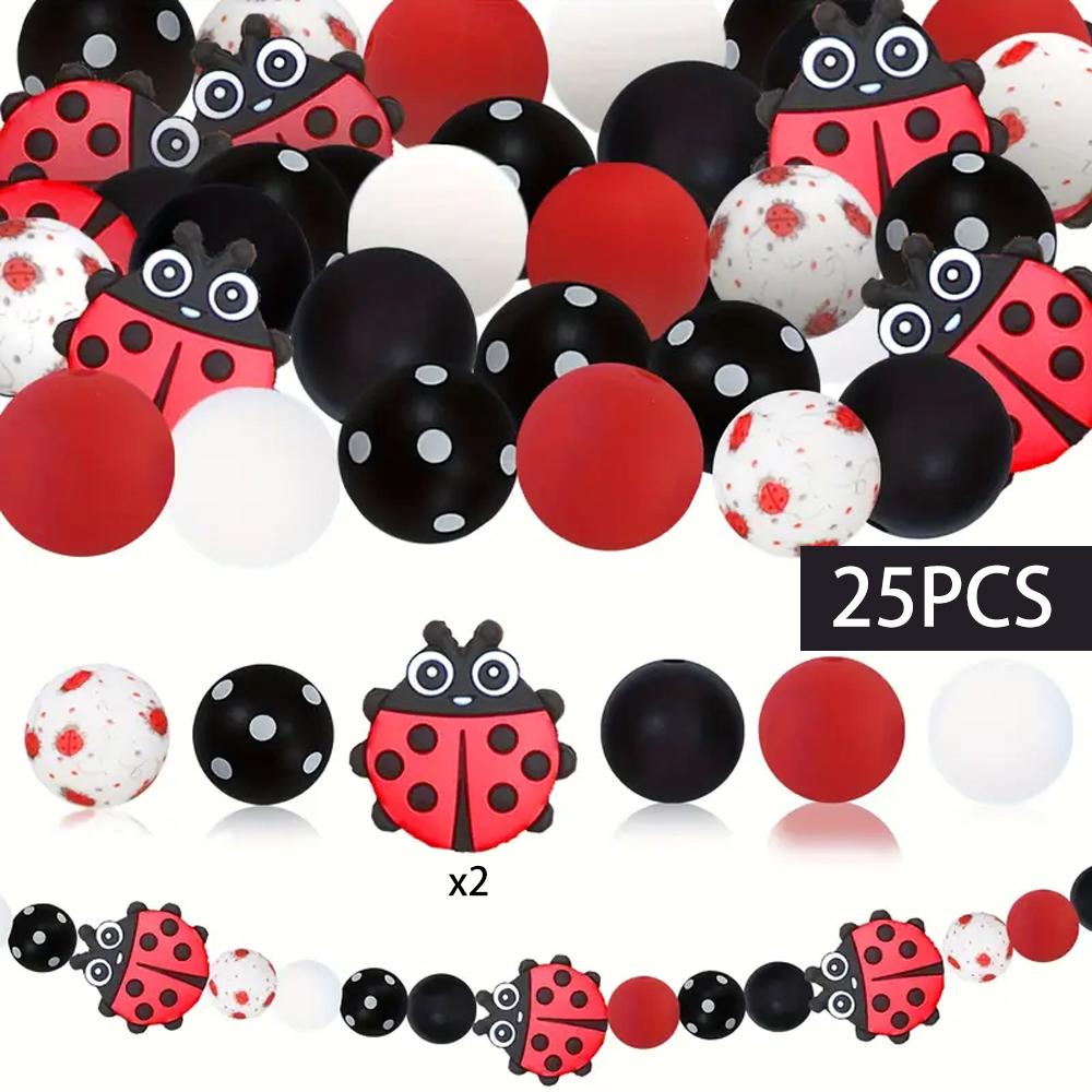 

25/42/43PCS 3D Ladybug series silicone bead set, perfect for DIY handmade crafts such as keychains, necklaces, bracelets, etc