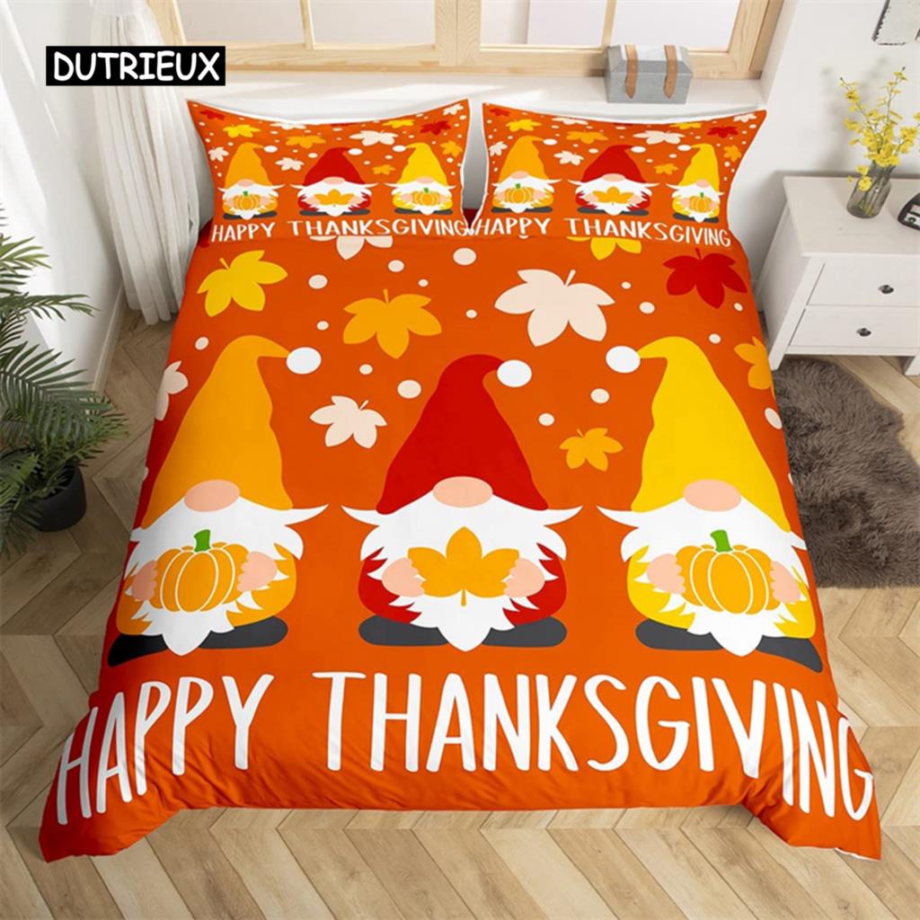 Turkey Maple Leaves Duvet Cover King Thanksgiving Pumpkin Bedding Set Microfiber Farmhouse Autumn Harvest Theme Comforter Cover