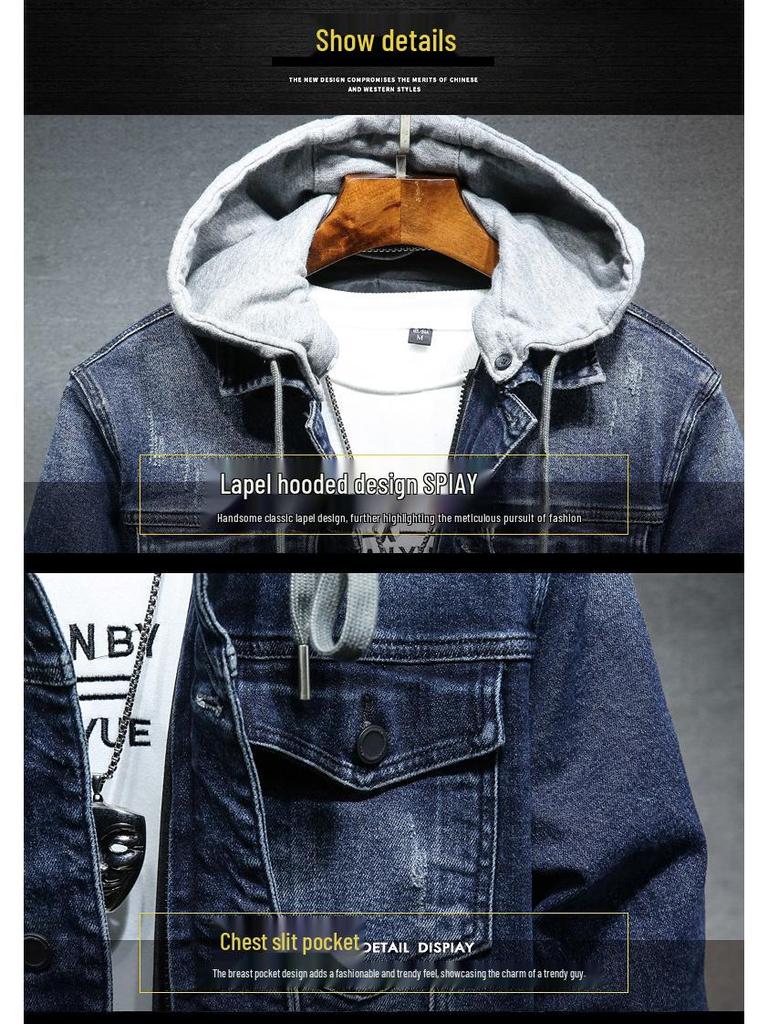 Men's Korean Style Hooded Denim Jacket - Autumn/Winter, Plus Velvet, Thickened, Casual Versatile Workwear
