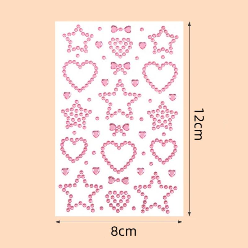 Colorful Face Rhinestone Stickers 1 Sheet Self Adhesive Heart Star Design for School Talent Show Stage Makeup
