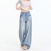 Light Blue Ink Splashing Straight Jeans Women's Summer Thin American Retro Loose and Thin Wide-leg Pants
