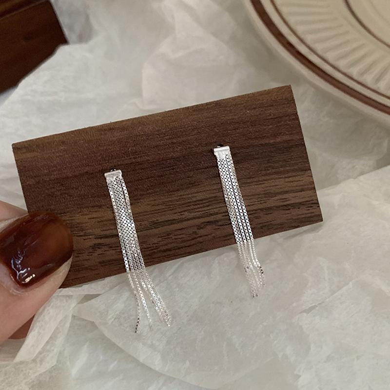 Simple Version S925 Silver Dense Snake Bone Tassel Drop Earrings Women Golden Silver Color Party Fine Jewelry Girl Gift Wholesal