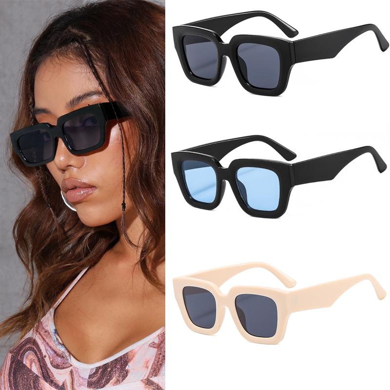 3Pcs Square Outdoor Shade Sunglasses Female Classics Large Border Frame Goggles Simple Style Broad Leg Sun Glasses Uv400 Unisex