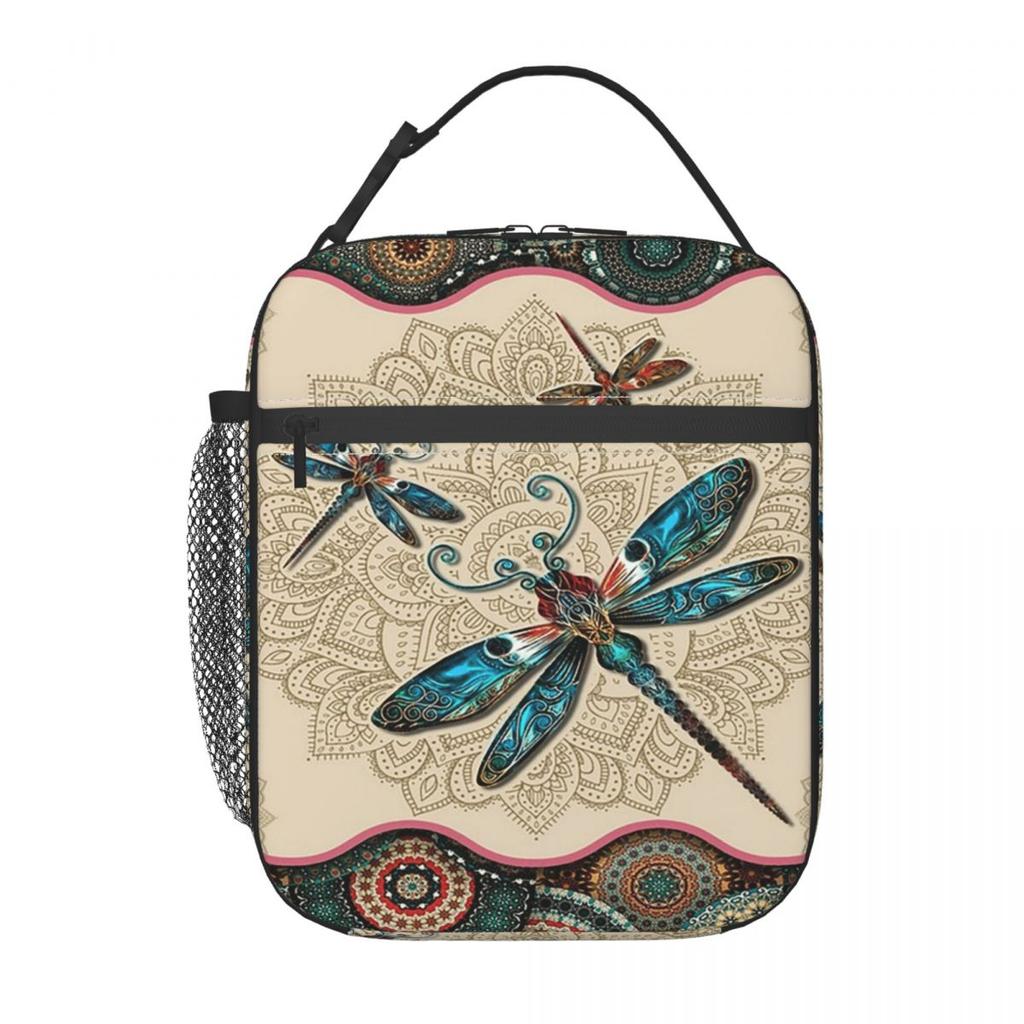 Colorful Mandala Dragonfly Insulated Lunch Bag for Women Children Portable Food Boxes Thermal Lunch Box Tote