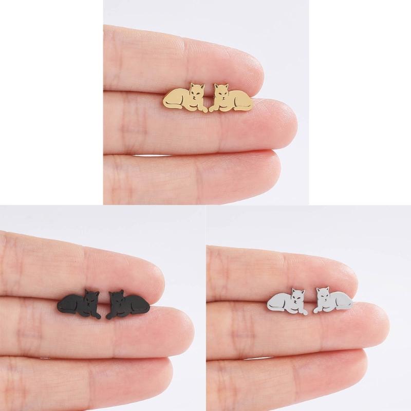 Cute Animal Stud Earrings for Women Girls 3 Pairs Cat Ear Studs Adornment Trendy Ear Hooks Charm Ornament Jewelry Gift