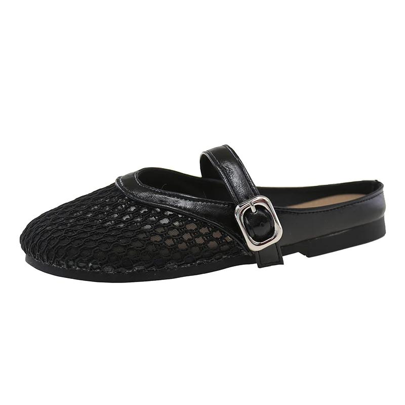 Women's Mules Flat Sole Cover Toe Mesh Upper Anti-Slip Sole Womens Slippers Dress Small Shoe Size Breathable Zapatillas De Mujer