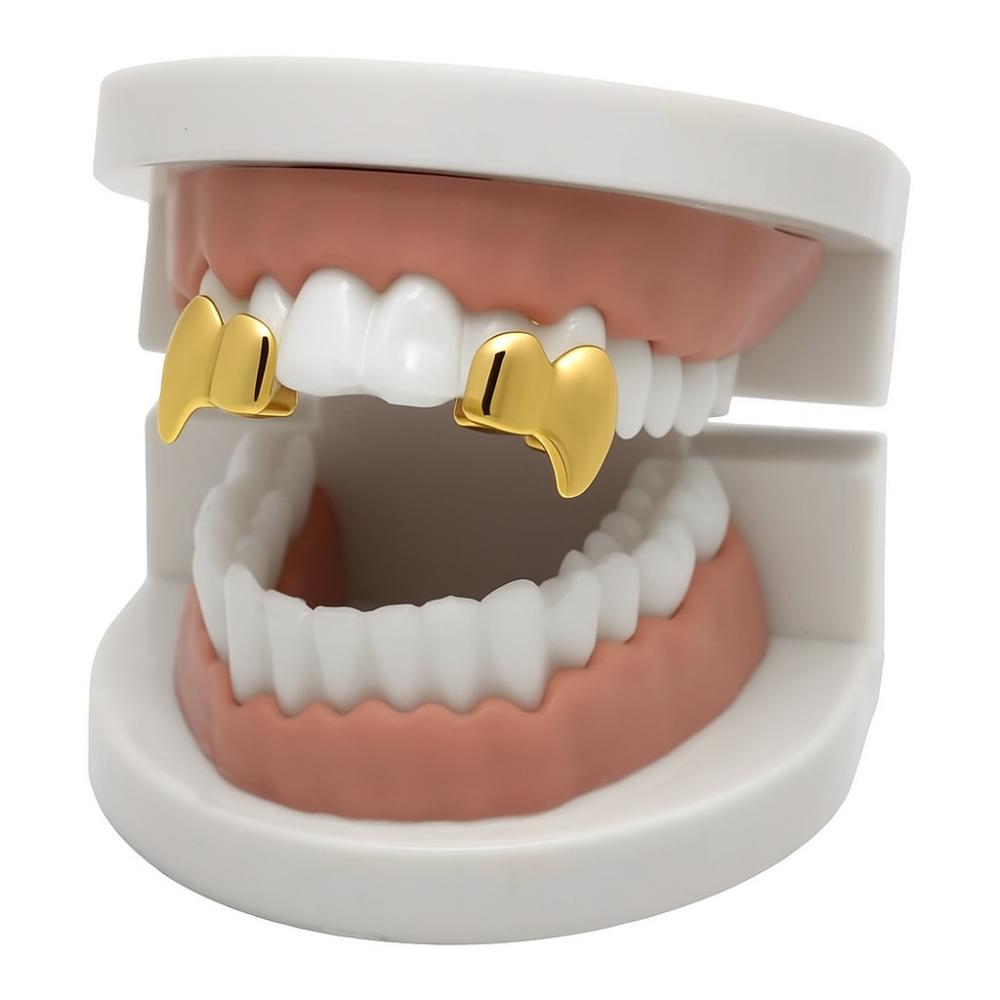 2Pcs/Set Double Glossy Tooth Caps Gold Silver Color Fangs Dental Grills  for Women Men